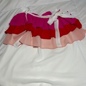 Ruffled Tiered Mini Skirt with Bow - Pink/Red/Blush
